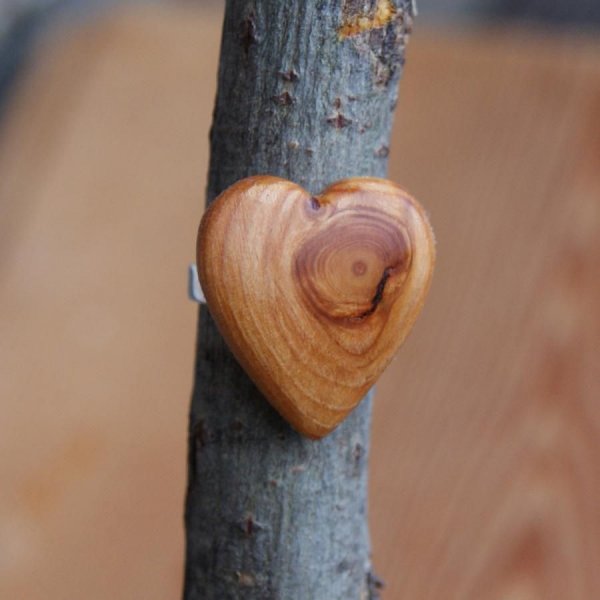 Bague cabochon en bois forme coeur Meleze a noeud largeur 20mm