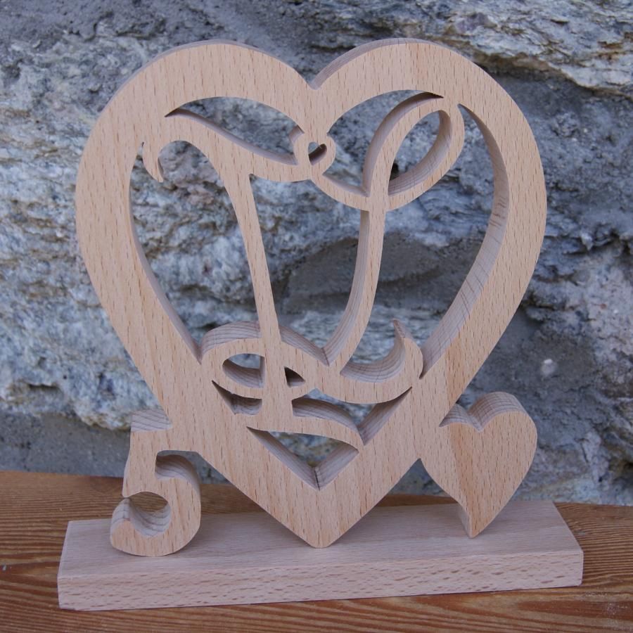 Coeur initiales personnalisées, noce de bois, 5 ans de mariage, anniversaire, décoration de table hêtre massif