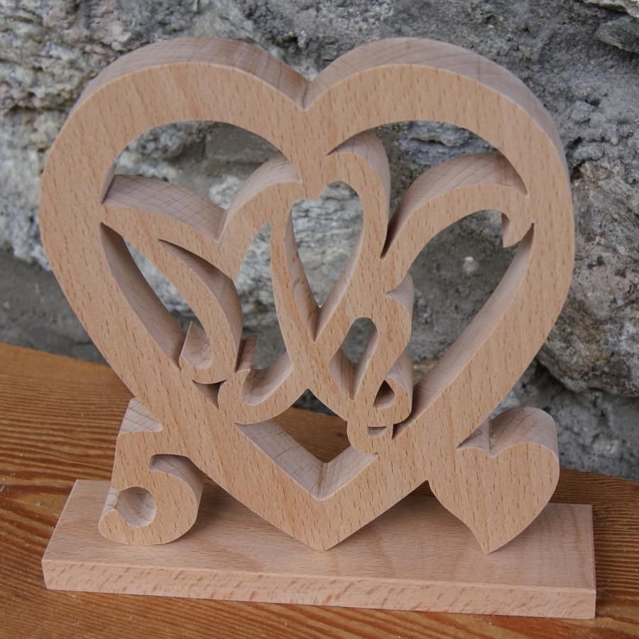 Coeur initiales personnalisées, noce de bois, 5 ans de mariage, anniversaire, décoration de table hêtre massif