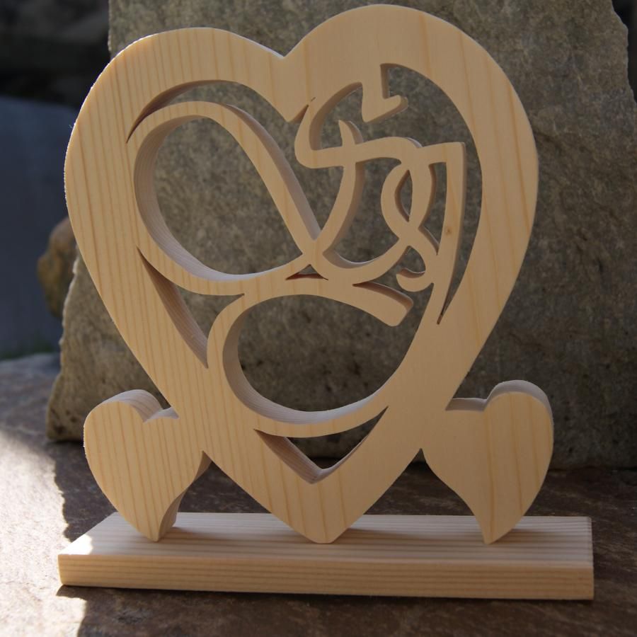 Coeur noce de bois, 5 ans de mariage, initiales personnalisées, idée cadeau noces de bois