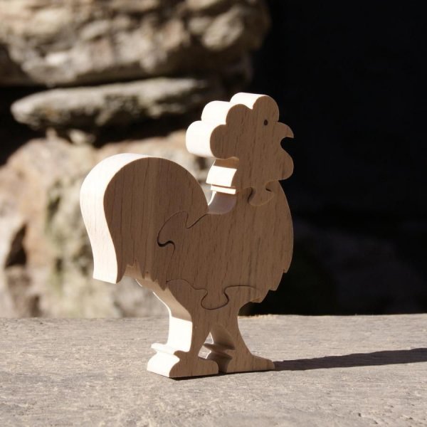 Tr&aelig; puslespil 4 stykker massivt b&oslash;getr&aelig;, h&aring;ndlavet, bondeg&aring;rdsdyr, bagg&aring;rd