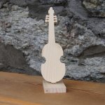 træ viola da gamba på en base, bryllup centerpiece, musik tema